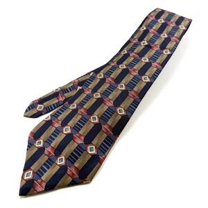 VINTAGE CONTE di MILANO 100% Italian Silk Tie 4"w 58"L Blue Maroon Tan #1627